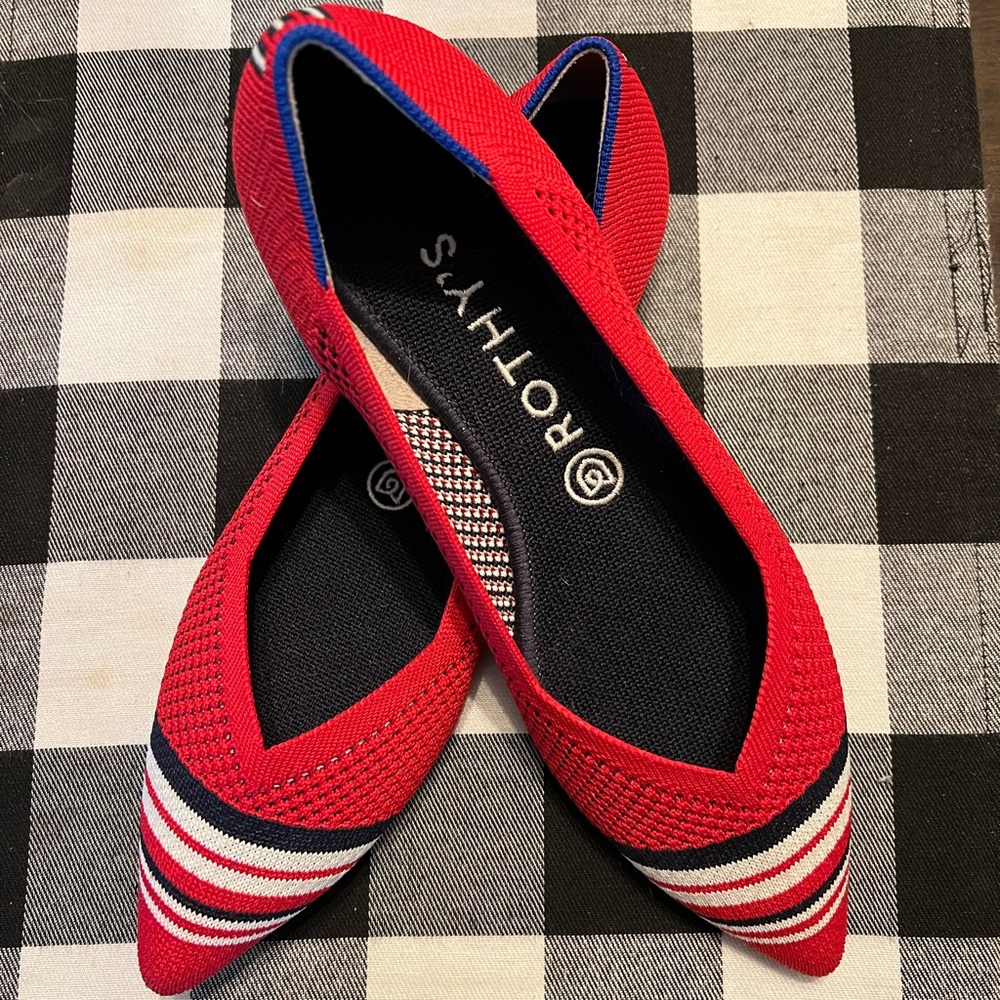 SOLD Rothy’s red and navy points, so 9.5